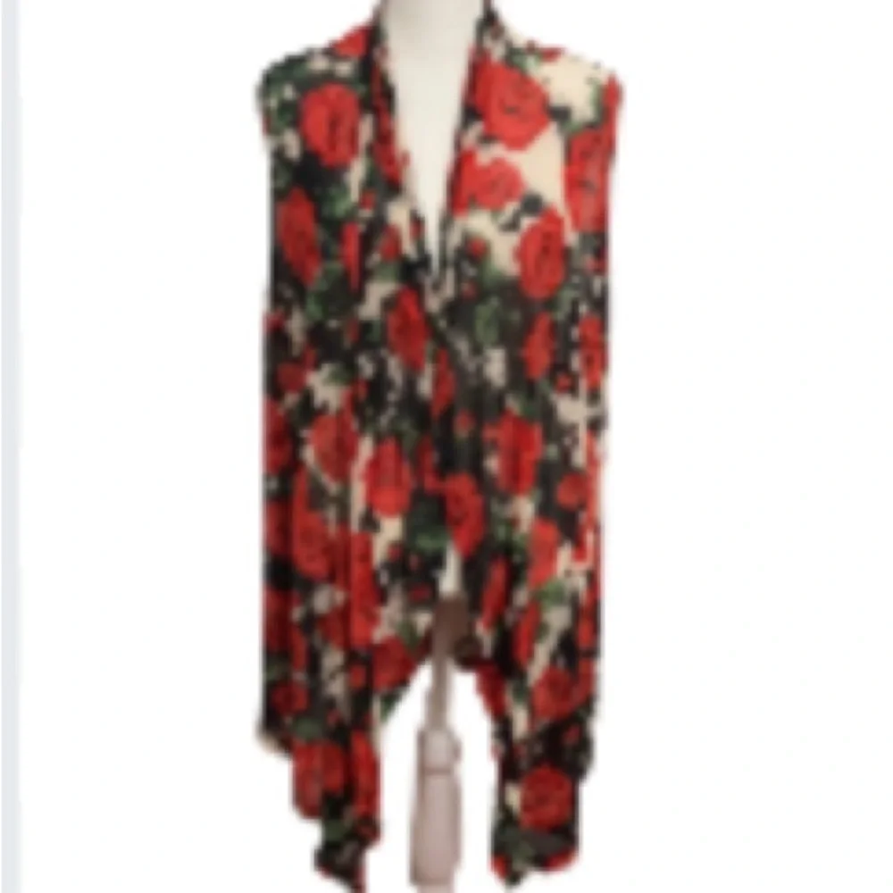 EUC Crazy Train Ruidosa Rose Red + White & Black Sleeveless Kimono Size XL - Picture 2 of 12